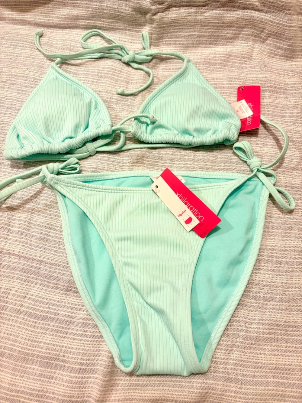 Xhilaration Mint Green Ribbed Triangle String Bikini